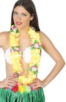 Toppers in concert - Atosa Hawaii krans/slinger - Tropische kleuren geel - Grote bloemen hals slingers - verkleed accessoires