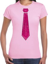 Bellatio Decorations Verkleed shirt dames - stropdas glitter - licht roze - carnaval - foute party XS