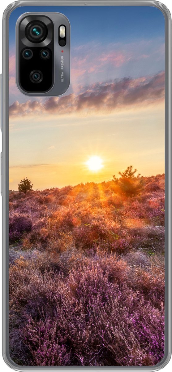 Telefoonhoesje Geschikt voor Xiaomi Geschikt voor Redmi Note 10 Pro hoesje - Bloeiende heide tijdens zonsondergang in Nederland - Siliconen Telefoonhoesje Telefoonhoesje