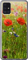 Geschikt voor Samsung Galaxy A52 5G hoesje - Lente - Bloemen - Rood - Klaproos - Gras - Groen - Siliconen Telefoonhoesje