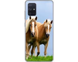 Telefoonhoesje Geschikt voor Samsung Galaxy A51 5G hoesje - Paarden - Gras - Lucht - Siliconen Telefoonhoesje Telefoonhoesje