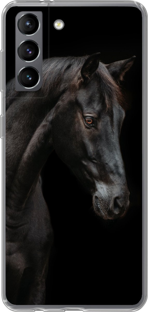 Telefoonhoesje Geschikt voor Samsung Galaxy S21 hoesje - Paard - Dieren - Zwart - Portret - Siliconen Telefoonhoesje Telefoonhoesje