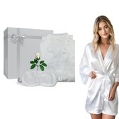 Moondrops - Giftset vrouw - Satijn - 3-delig - Kimono - Slaapmasker - Moederdag Pakket - Cadeau voor vrouw - Inclusief geschenkdoos - Wit