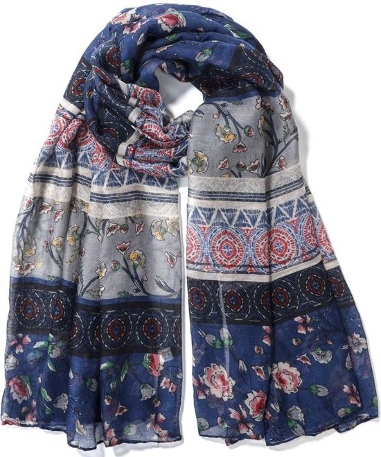 Sjaal met Bloemen - 170x90 cm - Blauw