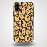 Smartphonica Telefoonhoesje voor iPhone X/Xs met smiley opdruk - TPU backcover case emoji design - Paars Geel / Back Cover geschikt voor Apple iPhone X/10;Apple iPhone Xs