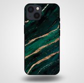 Smartphonica Telefoonhoesje voor iPhone 14 met marmer opdruk - TPU backcover case marble design - Groen Goud / Back Cover geschikt voor Apple iPhone 14