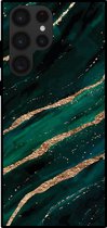 Smartphonica Telefoonhoesje voor Samsung Galaxy S23 Ultra met marmer opdruk - TPU backcover case marble design - Groen Goud / Back Cover geschikt voor Samsung Galaxy S23 Ultra