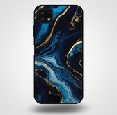 Smartphonica Telefoonhoesje voor Samsung Galaxy A22 5G met marmer opdruk - TPU backcover case marble design - Goud Blauw / Back Cover geschikt voor Samsung Galaxy A22 5G