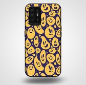 Smartphonica Telefoonhoesje voor OPPO A94 5G met smiley opdruk - TPU backcover case emoji design - Paars Geel / Back Cover geschikt voor Oppo A94 5G
