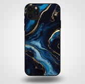 Smartphonica Telefoonhoesje voor iPhone 11 Pro Max met marmer opdruk - TPU backcover case marble design - Goud Blauw / Back Cover geschikt voor Apple iPhone 11 Pro Max