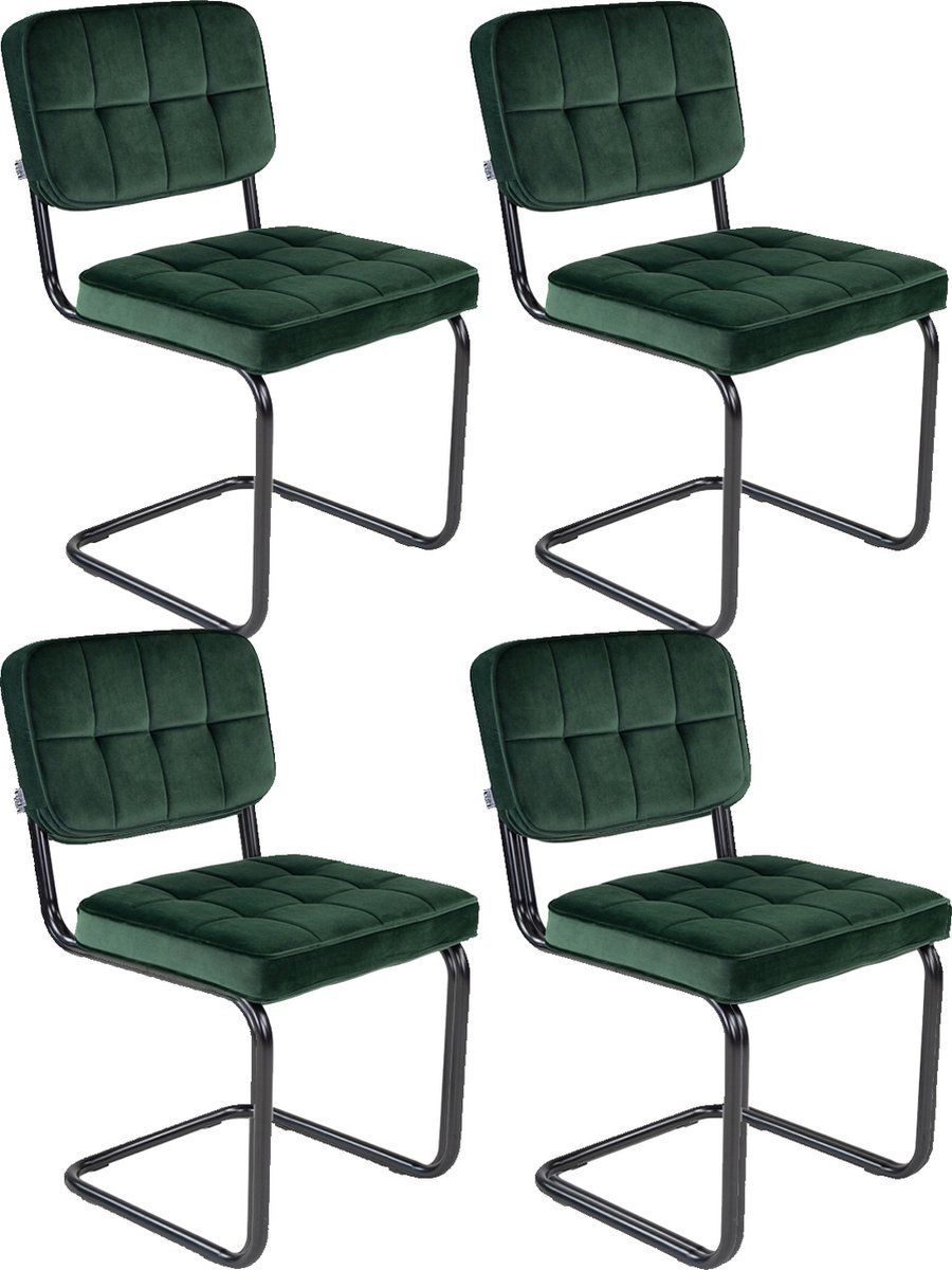 Kick Collection KICK® IVY Eetkamerstoelen – Set van 4 – Velvet – Buisframe – Donkergroen