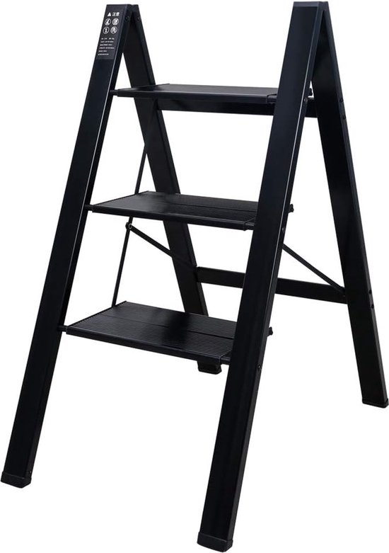 DRABEST Pro Trapladder van hout, 4 treden, lichte ladder, opvouwbare ladder voor thuis, geïmpregneerd grenen, verzinkversterkingen, capaciteit 150 kg, 49 x 124 x 13 cm