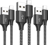 3x 8-PIN naar USB 2.0 Snellader Kabel - Nylon Gevlochten - 12W Snellader - Geschikt voor iPhone, iPad - Oplaadkabel - Oplader Snoer - Datakabel