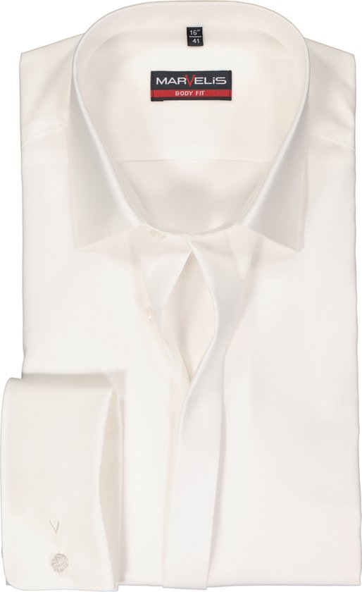 MARVELIS body fit smoking overhemd - popeline - off-white - Strijkvriendelijk - Boordmaat: