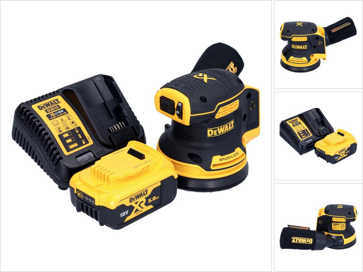 DeWalt DCW 210 P1 Accuschuurmachine 18 V 125 mm borstelloos + 1x accu 5.0 Ah + lader