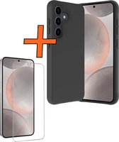 Hoesje Geschikt voor Samsung S24 Hoesje Siliconen Cover Case Met Screenprotector - Hoes Geschikt voor Samsung Galaxy S24 Hoes Back Case - Zwart