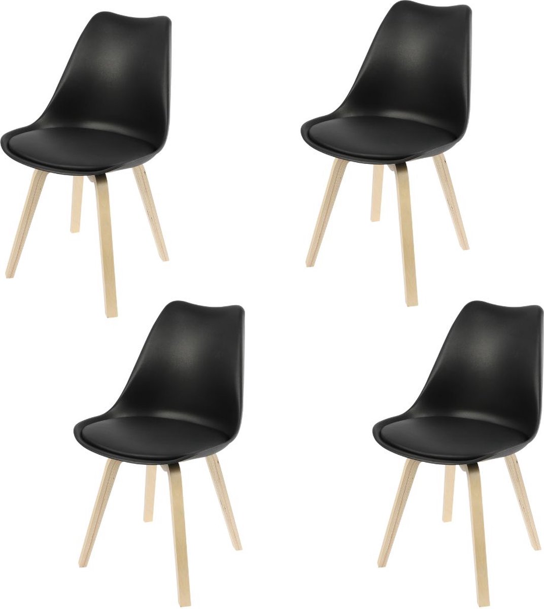 SET VAN 4 "EMY" ZWARTE STOELEN MET KUSSEN 45X58X49/H82CM