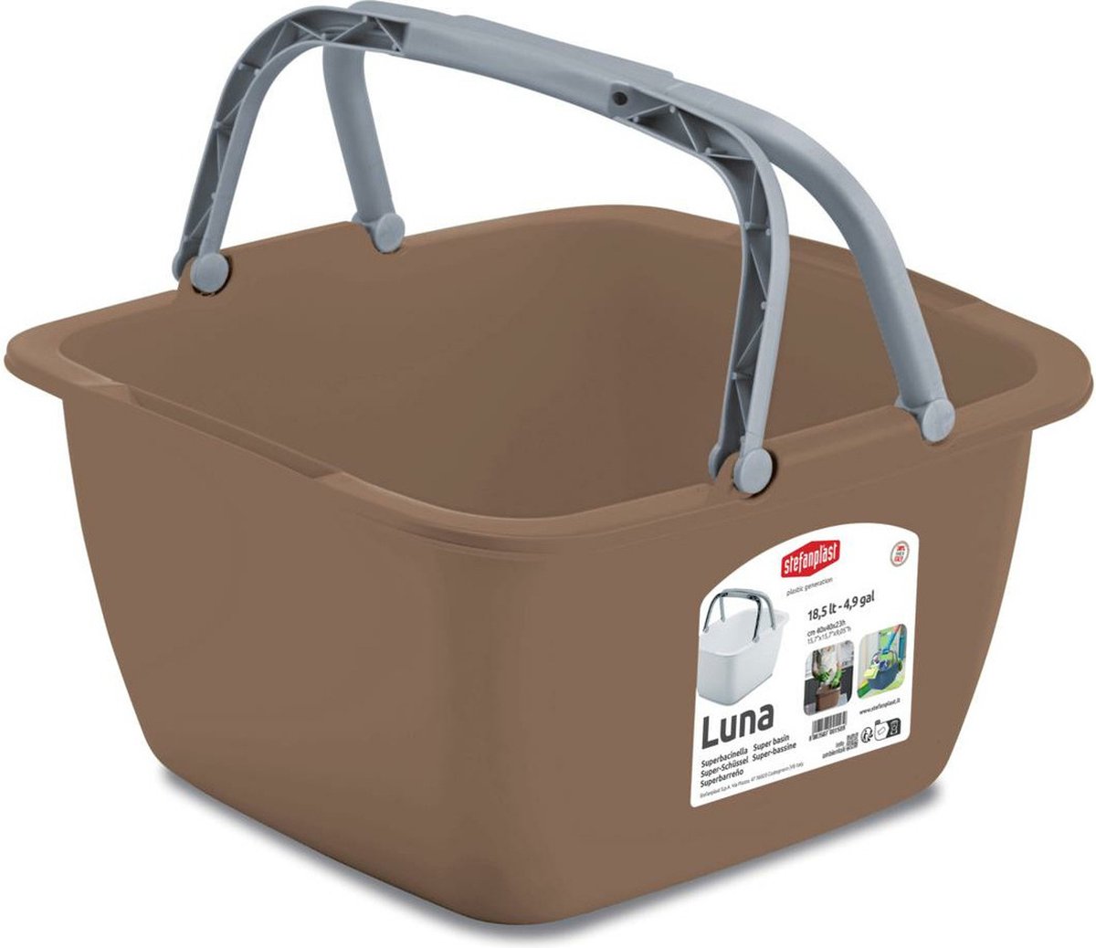 Goedkoopste Stefanplast Wasmand/draagmand/teil met hengsel - kunststof - 18 Liter - cappuccino - 40 x 40 x 23 cm - Schoonmaak/huishoud teilen