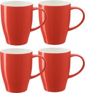 Bellatio Design Koffie mokken/bekers Paris - 8x - porselein - met oor - rood - 350 ml