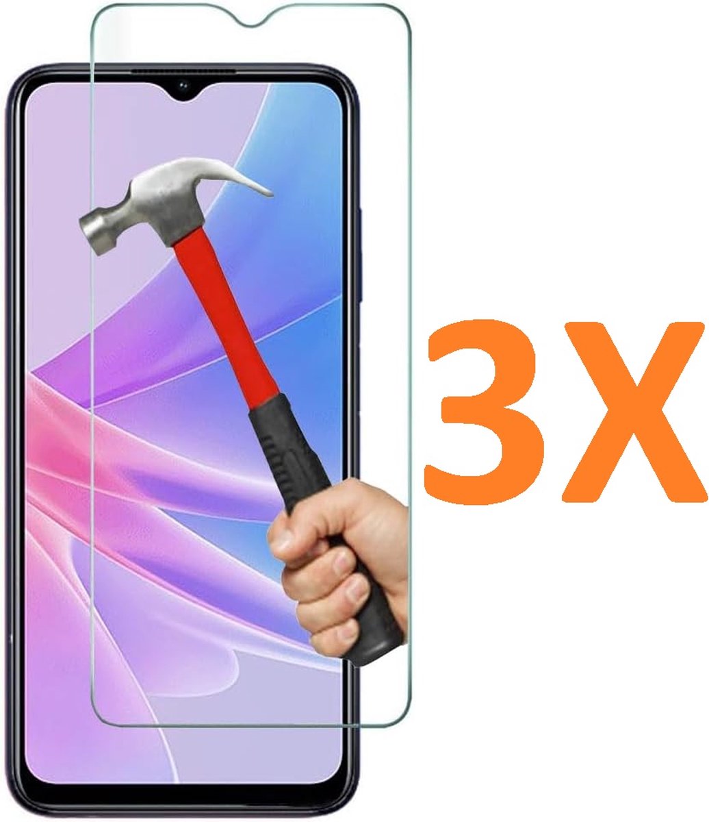 Screenprotector Glas - Tempered Glass Screen Protector Geschikt voor: Oppo A78 5G - 3x