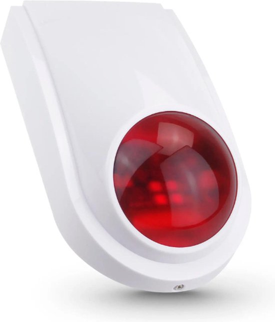 Witte Hozard alarm sirene met een grote rode bolvormige lamp.