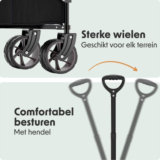 LifeGoods Bolderkar - XXL - Opvouwbaar - 300L - 150KG Draagkracht - Zwart van LifeGoods — afbeelding 4