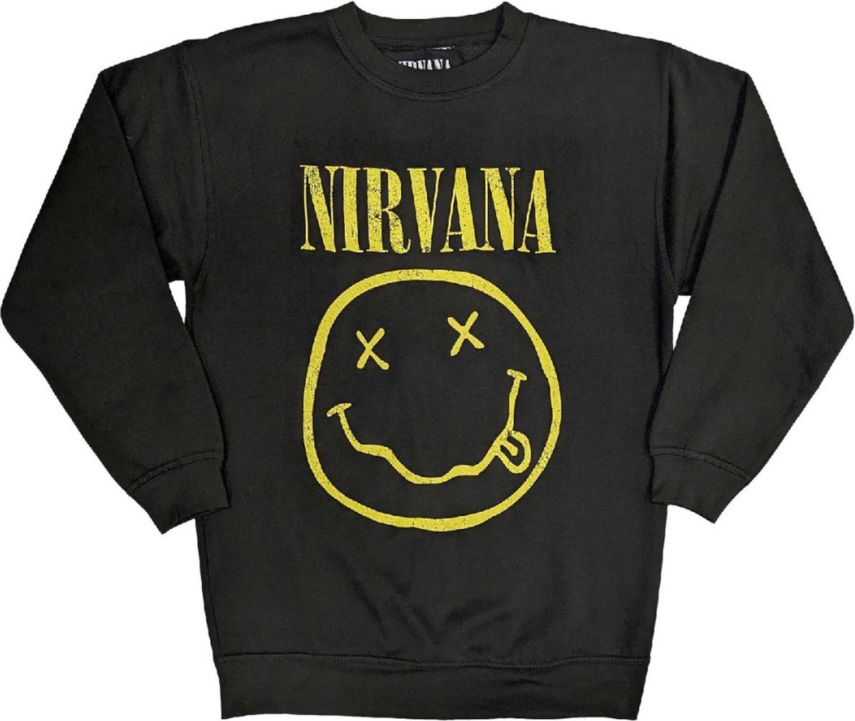 Nirvana - Yellow Happy Face Sweater/trui - L - Zwart