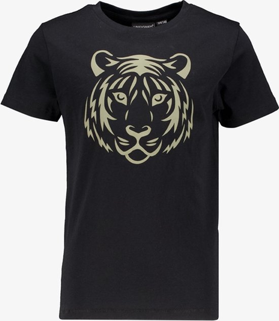 Unsigned jongens T-shirt zwart met tijgerkop - Maat 134/140