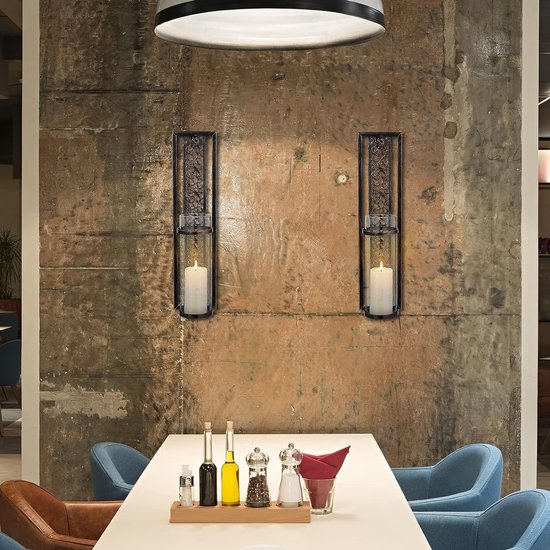 SUJUN Wandkandelaar - metalen wanddecoratie voor woonkamer, badkamer, eetkamer, decoratie, set van 2 kaarsenschans