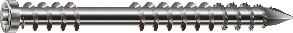 Terrasschroef, 5 x 60 mm, 180 stuks, Fixeerschroefdraad, Cilinderkop, T-STAR plus T25, CUT-punt, Roestvast staal A2 - 8000000276606