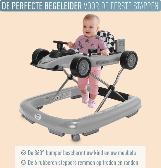 ib style® Loopstoel Babywalker - Baby Loopwagen - Looptrainer - 2-in-1 Racer - Hoogte verstelbaar - Met Geluidseffecten - Little Speedster - Grijs van ib style® — afbeelding 4