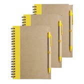 Notitie/opschrijf boekje met balpen - 6x - harde kaft - beige/geel - 18x13cm - 60blz gelinieerd - blocnotes