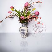 Seta Fiori - Real Touch tulpen - oud roze - gecombineerd met bloesem- 45cm
