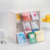 Theedoos - keukenorganizer/opbergbox voor theezakjes, koffiepads, suiker en meer - met 27 compartimenten en 3 lades/plastic - crème/doorzichtig