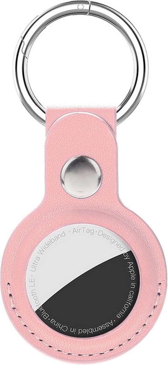 Hoesje voor de Apple AirTag Sleutelhanger in het Roze - Leer - AirTag- Olaf - Goud – Sleutelhanger