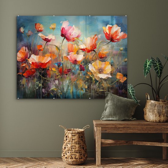 MuchoWow® Glasschilderij 120x90 cm - Schilderij acrylglas - Bloemen - Watercolor - Kunst - Botanisch - Natuur - Foto op glas - Muurdecoratie woonkamer - Wanddecoratie slaapkamer - Schilderijen