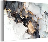 Wanddecoratie Metaal - Aluminium Schilderij Industrieel - Marmer - Zwart - Wit - Goud - Luxe - Abstract - 150x100 cm - Dibond - Foto op aluminium - Industriële muurdecoratie - Voor de woonkamer/slaapkamer