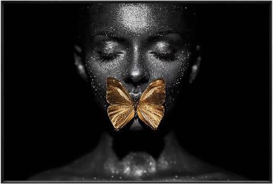 PTMD Wandpaneel Woman Butterfly - 120x3x80 cm - Glas - Zwart