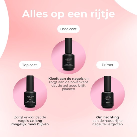 Moods Gellac Starterspakket - Primer - Base Coat - Top Coat - 8ML - Gellak - BIAB - Polygel - LED Lamp Nagellak
