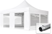 5x5 m Easy Up partytent Vouwpaviljoen PVC brandvertragend met zijwanden (4 panorama), PROFESSIONAL alu 50mm, wit
