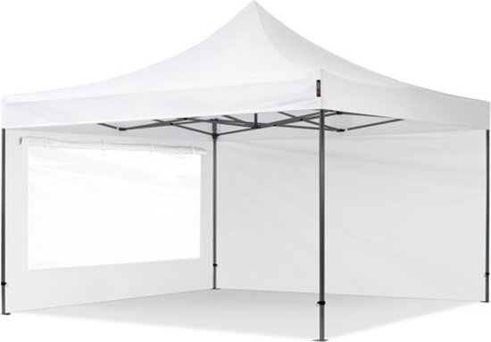 Tente de fête Easy Up 4x4 m Pavillon pliant, acier PREMIUM 40 mm avec parois latérales (panorama), blanc
