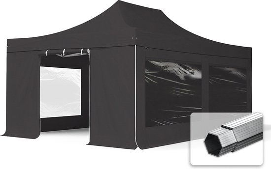 4x6 m Easy Up partytent Vouwpaviljoen met zijwanden (4 panorama), PROFESSIONAL alu 50 mm, zwart