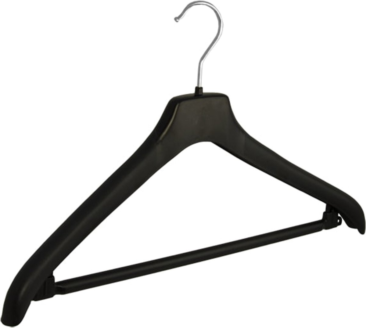 De Kledinghanger Gigant - Mantelhanger - Kostuumhanger - Jassenhanger - Volwassenen - NF44 - 30 Stuks - Kunststof - Zwart - Gebogen Model - Schouderverbreding 2 cm - Broeklat - 44 cm - Kledinghanger - Kleerhanger - NF-Serie (NF44/B_00/30)