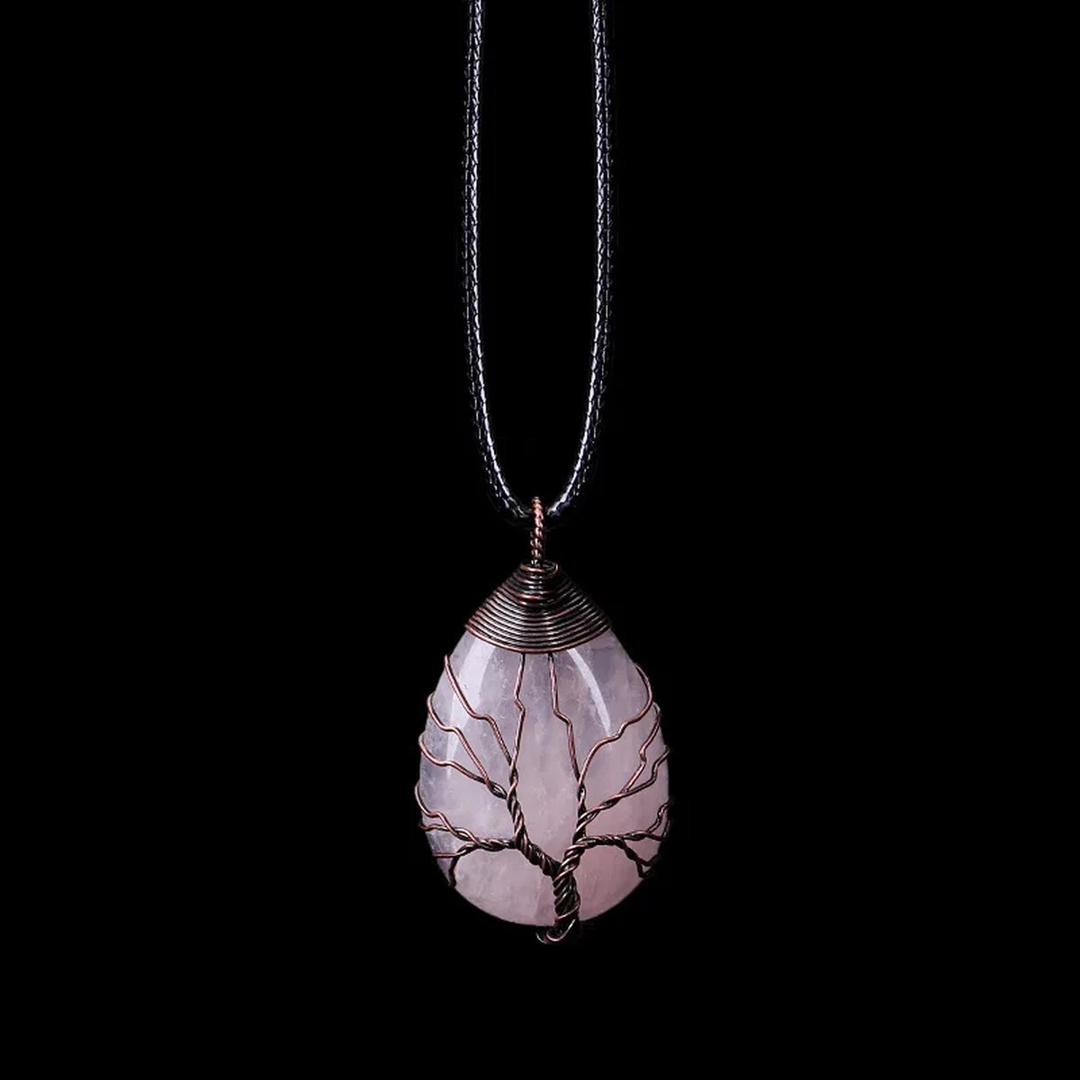 Cosy Casa® - Edelsteen - ketting - Zwart - Rozenkwarts - Rose Quartz - kristal - Three of life - spiritueel - Druppel - Bergkristal - Natuurlijke edelsteen ketting - Cadeauverpakking
