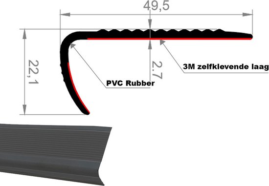 Storystore Traprandprofiel, zelfklevend, 1 m, trapranden, antislip, flexibele rubberen treden, randlijst, traptrede, traprandbescherming voor buiten en binnen (zwart