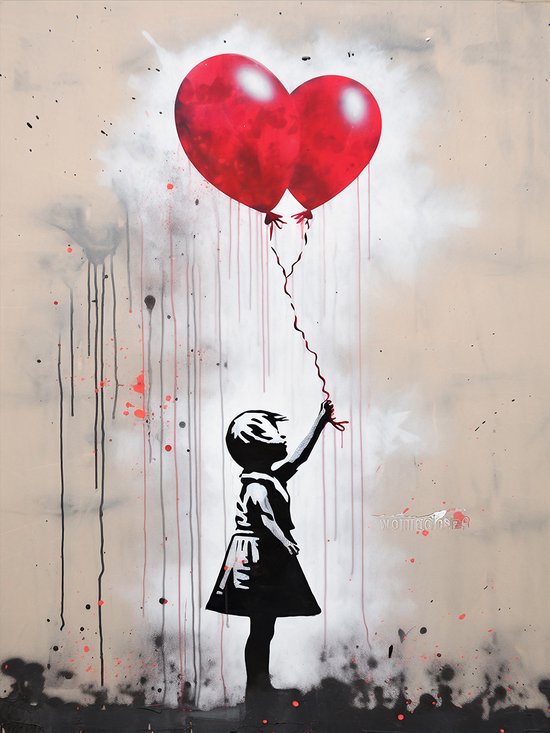 Street Art Banksy Little Girl With Balloons Canvas - Graffiti Art Canvas -formaat - 60x90cm