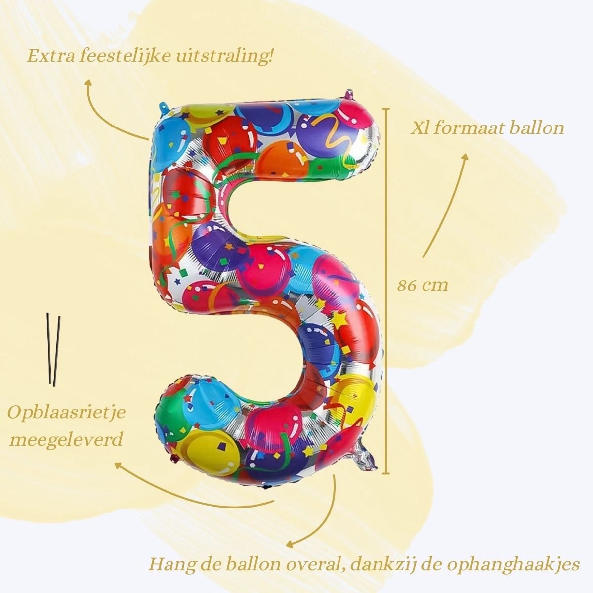 Cijfer Ballonnen Ballon Cijfer 5 Verjaardag Versiering Feest Helium Ballonnen Cijferballon Folieballon Kleur Xl Formaat — afbeelding 2