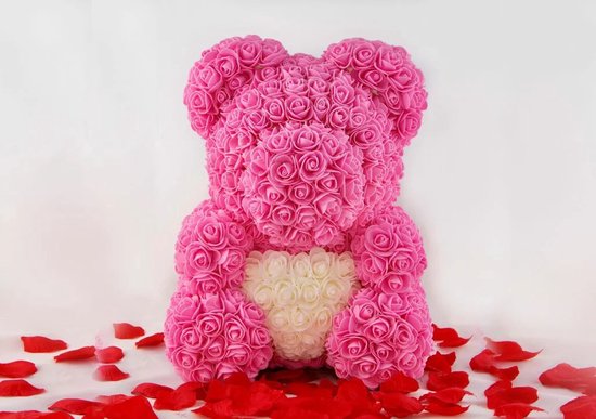 Rozen Teddy Beer met Hart 40 cm in Doos l Moederdag l Valentijn l Verjaardag l Romantisch l Vriendin l Valentijnsdag l Rood met witte hart