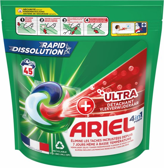 Lessive Ariel Pods Ultra Détachant – Lot De 104 Capsules – 4 Paquets De 26
