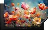 KitchenYeah® Inductie beschermer 85x52 cm - Klaprozen - Kleurrijk - Bloemen - Kookplaataccessoires - Afdekplaat voor kookplaat - Inductiebeschermer - Inductiemat - Inductieplaat mat